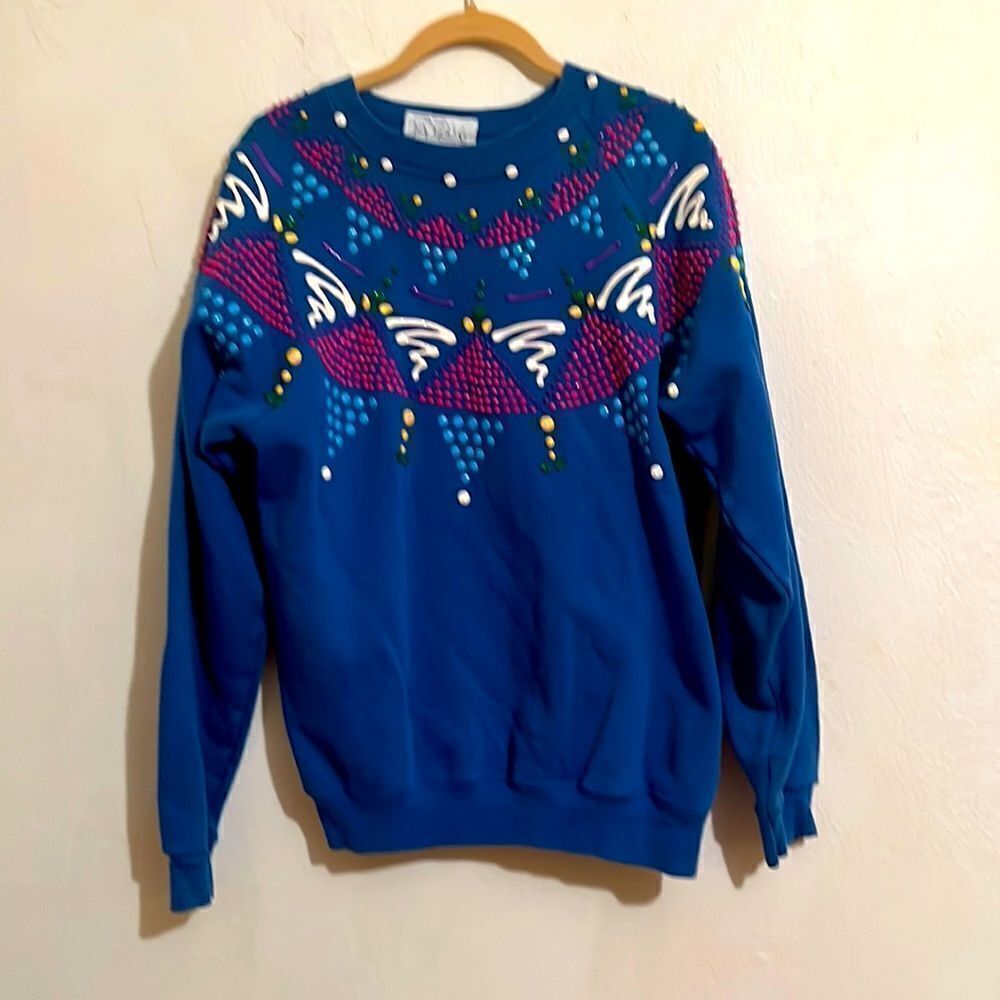 Victoria Wells Original Hand Painted Blue Hanukkah Sweatshirt Size L